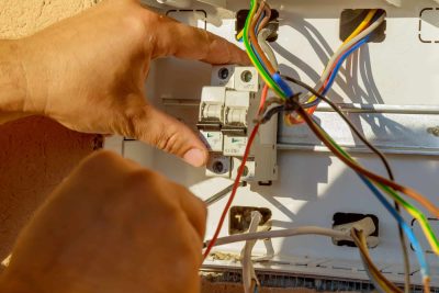 electrician working on a panel